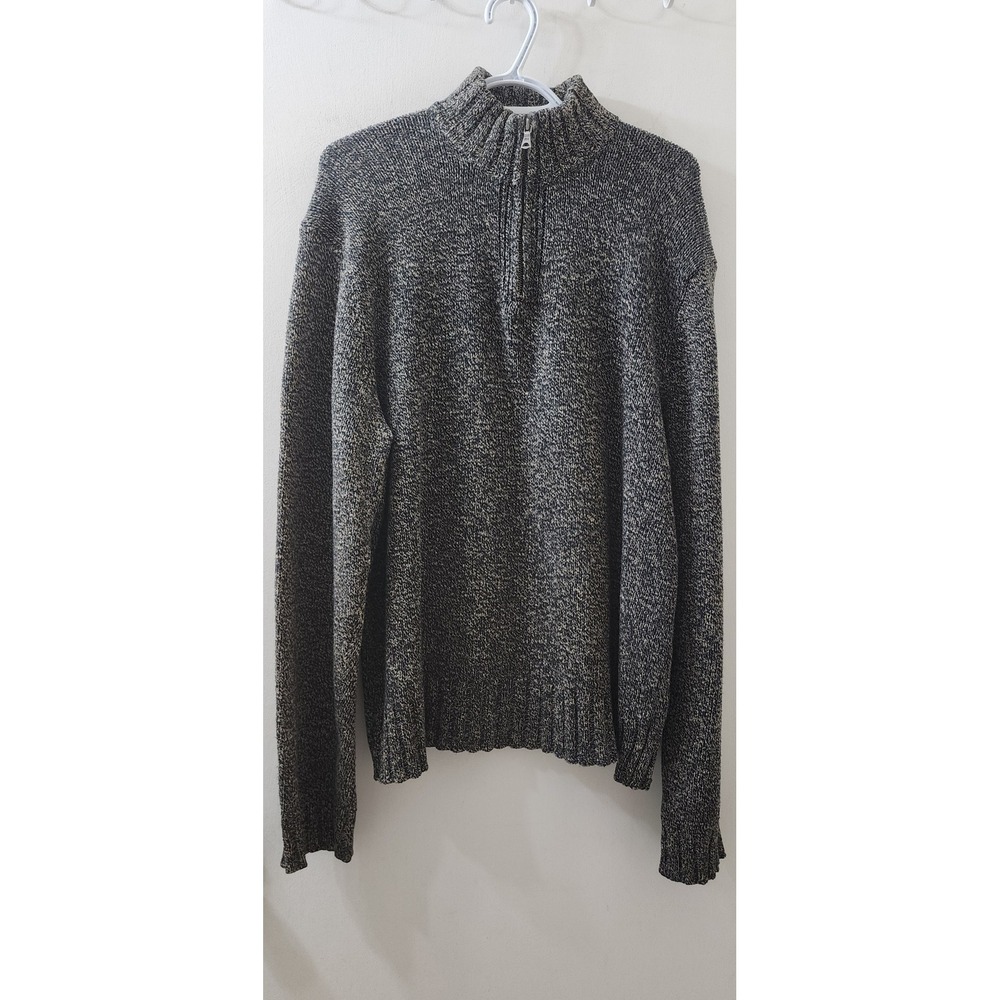Polo Ralph Lauren Mens XL Quarter Zip Marled Knit Cotton Sweater Navy Cream